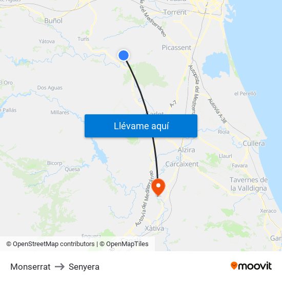 Monserrat to Senyera map