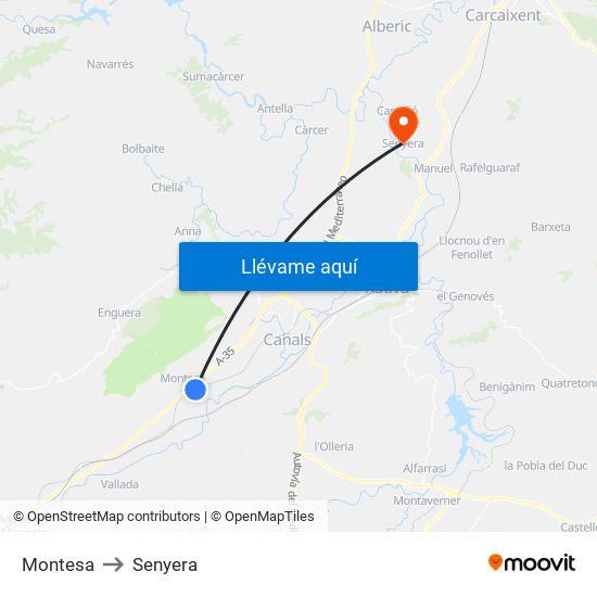 Montesa to Senyera map