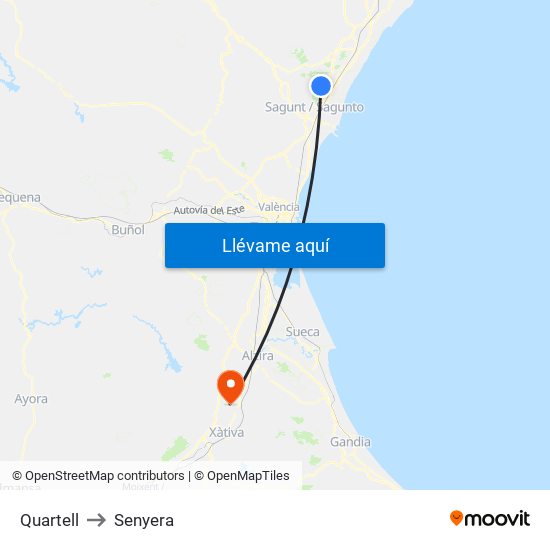 Quartell to Senyera map