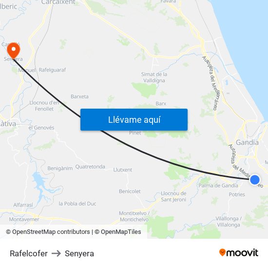 Rafelcofer to Senyera map