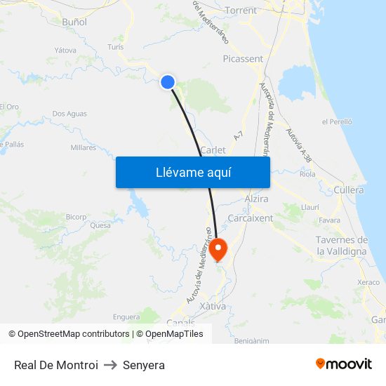 Real De Montroi to Senyera map