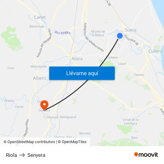 Riola to Senyera map