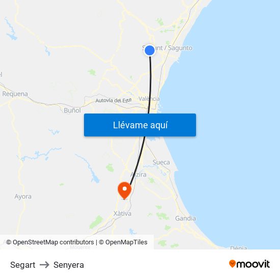 Segart to Senyera map