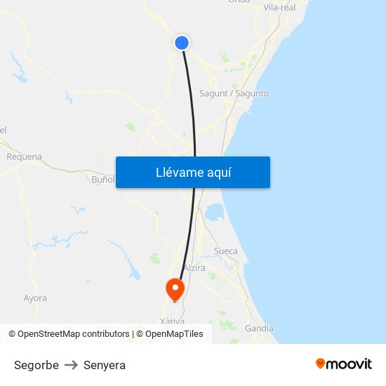 Segorbe to Senyera map