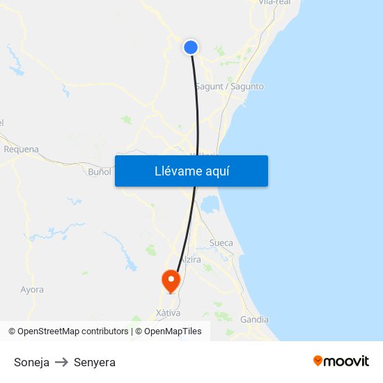 Soneja to Senyera map