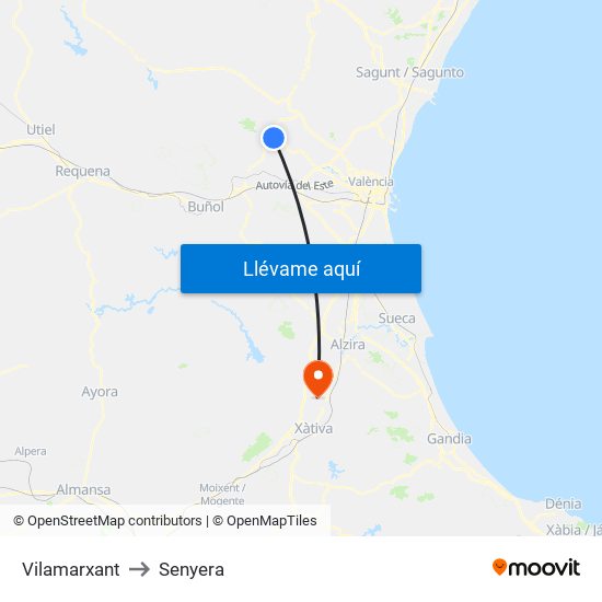 Vilamarxant to Senyera map