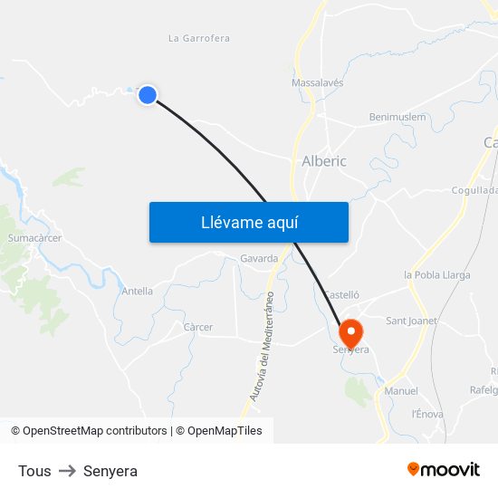 Tous to Senyera map