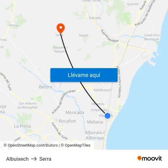 Albuixech to Serra map