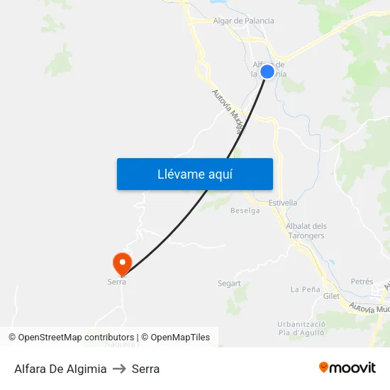 Alfara De Algimia to Serra map