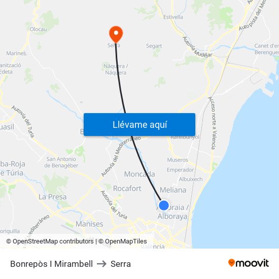 Bonrepòs I Mirambell to Serra map