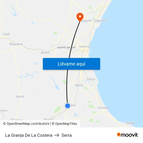 La Granja De La Costera to Serra map