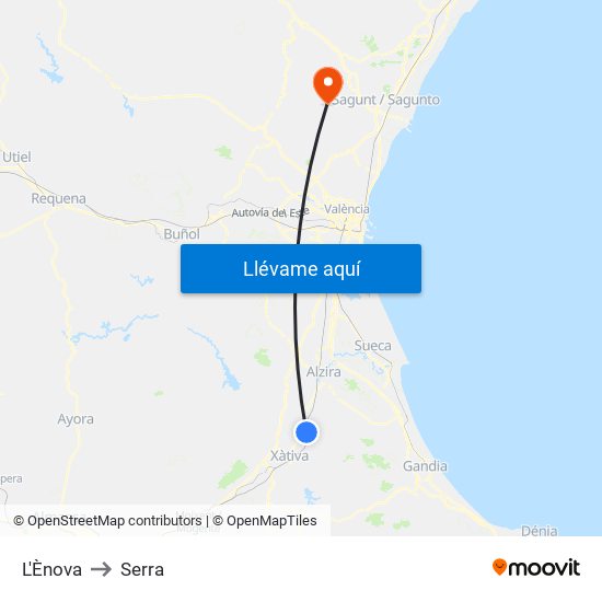 L'Ènova to Serra map