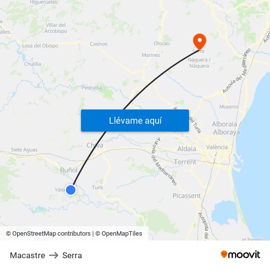 Macastre to Serra map