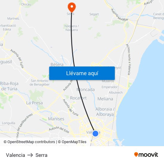 Valencia to Serra map