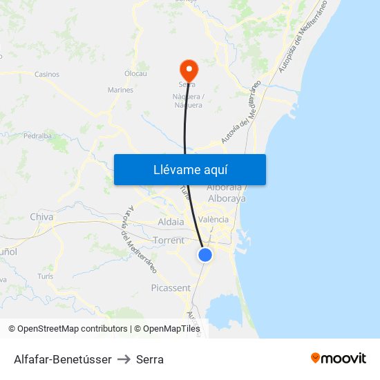 Alfafar-Benetússer to Serra map