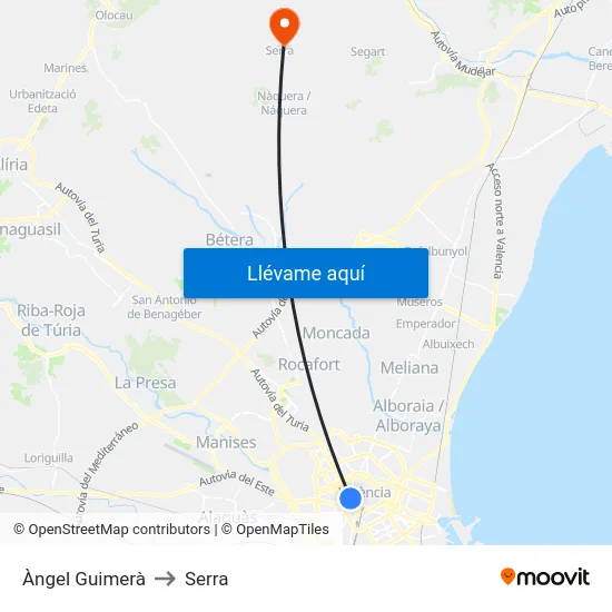 Àngel Guimerà to Serra map