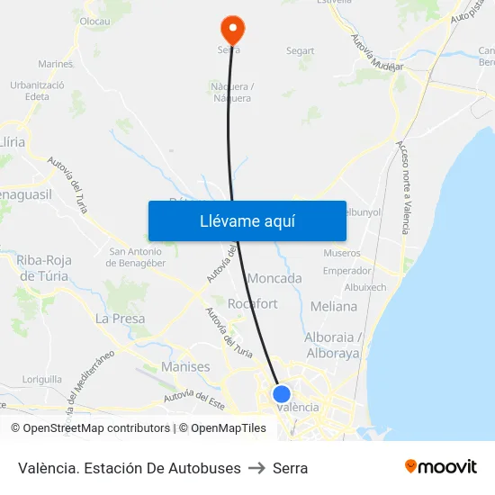 València. Estación De Autobuses to Serra map