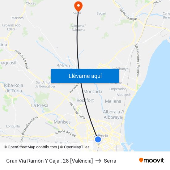 Gran Vía Ramón Y Cajal, 28 [València] to Serra map