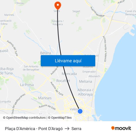 Plaça Amèrica to Serra map