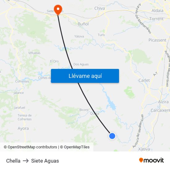 Chella to Siete Aguas map