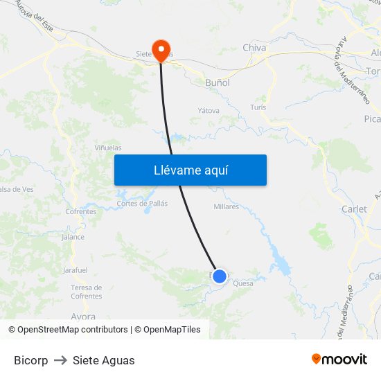 Bicorp to Siete Aguas map