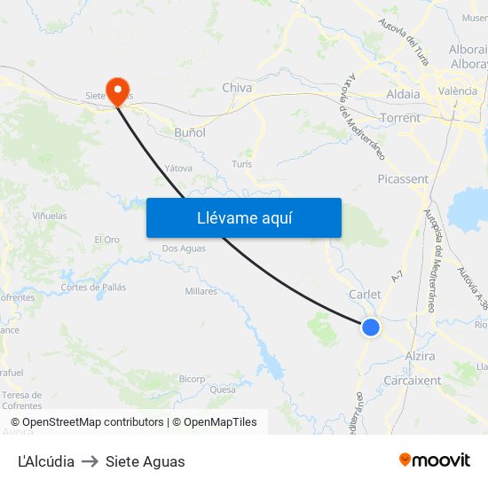 L'Alcúdia to Siete Aguas map