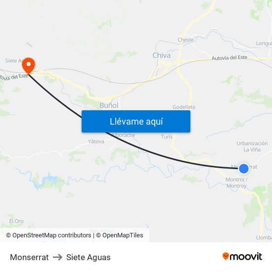 Monserrat to Siete Aguas map