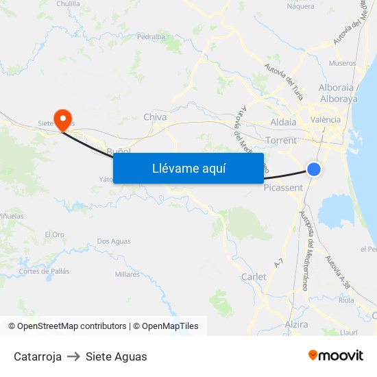Catarroja to Siete Aguas map