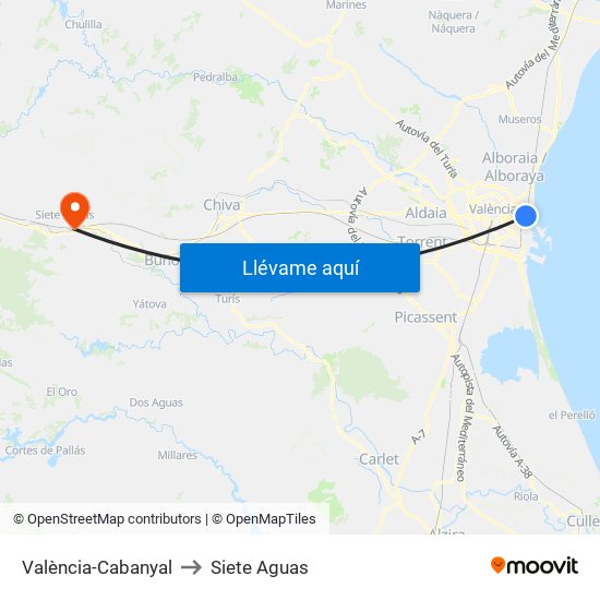 València-Cabanyal to Siete Aguas map