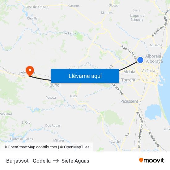 Burjassot - Godella to Siete Aguas map
