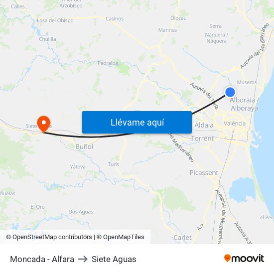 Moncada - Alfara to Siete Aguas map