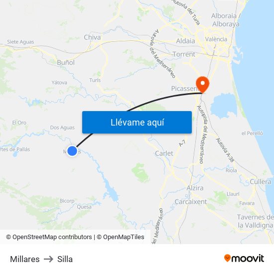 Millares to Silla map
