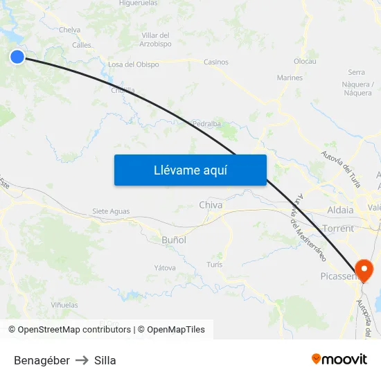 Benagéber to Silla map