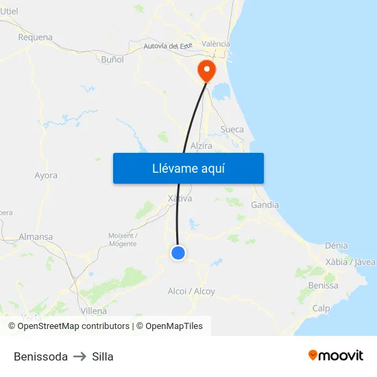 Benissoda to Silla map