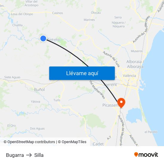 Bugarra to Silla map