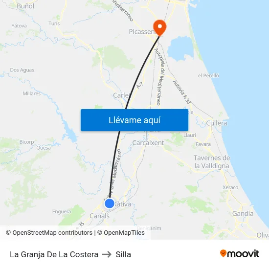 La Granja De La Costera to Silla map