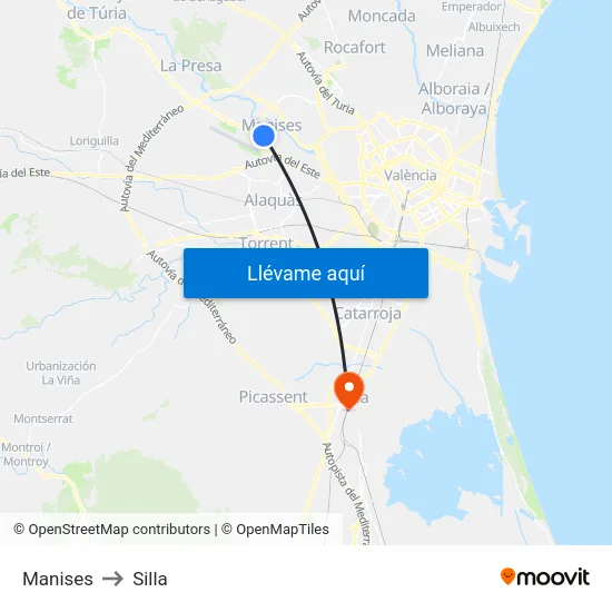 Manises to Silla map