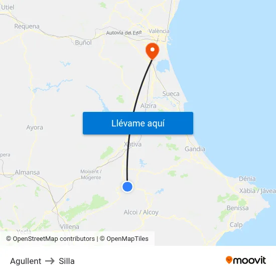 Agullent to Silla map