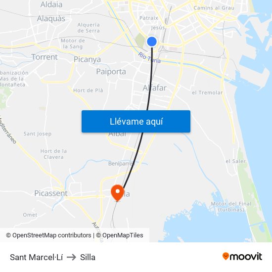Sant Marcel·Lí to Silla map