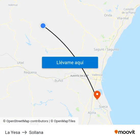 La Yesa to Sollana map