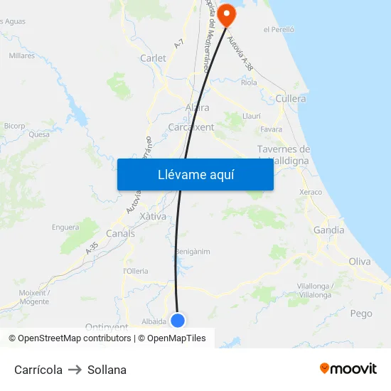 Carrícola to Sollana map