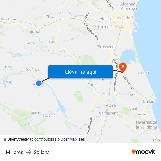 Millares to Sollana map