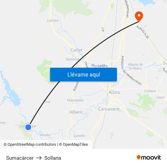 Sumacàrcer to Sollana map