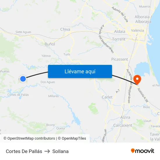 Cortes De Pallás to Sollana map