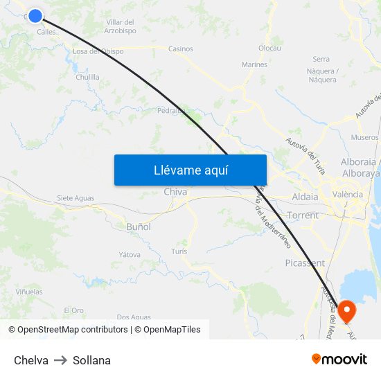 Chelva to Sollana map