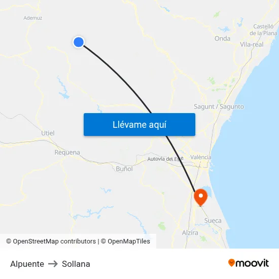 Alpuente to Sollana map
