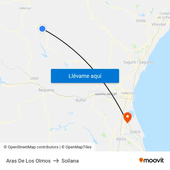 Aras De Los Olmos to Sollana map