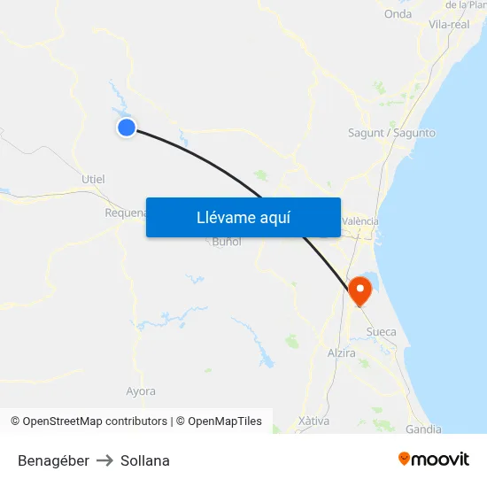 Benagéber to Sollana map