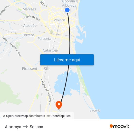 Alboraya to Sollana map