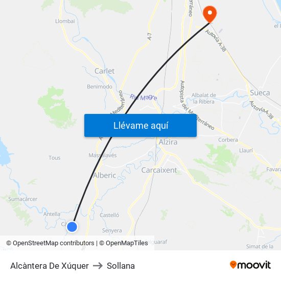 Alcàntera De Xúquer to Sollana map